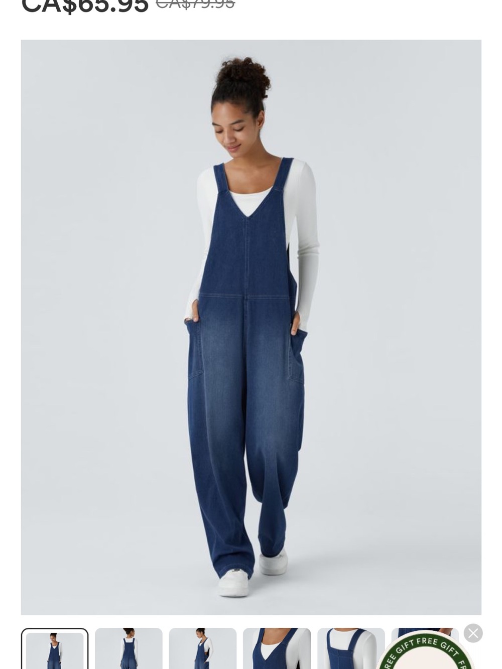 HALARA Dark Blue Denim Wide-Leg Jumpsuit xs worn once